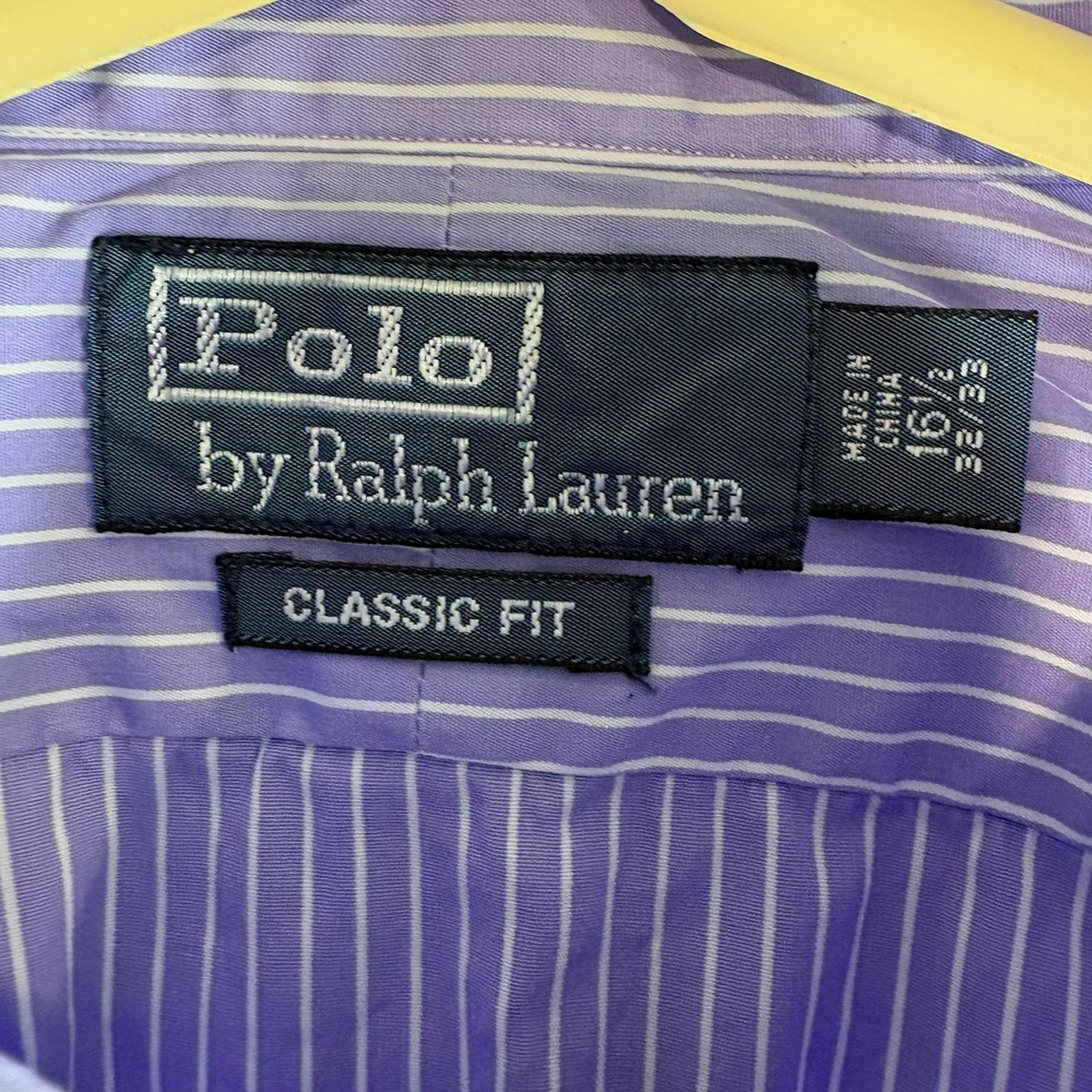 Polo Ralph Lauren Button Down Mens 16.5 32/33 Purple White Striped Classic Fit - Picture 4 of 11